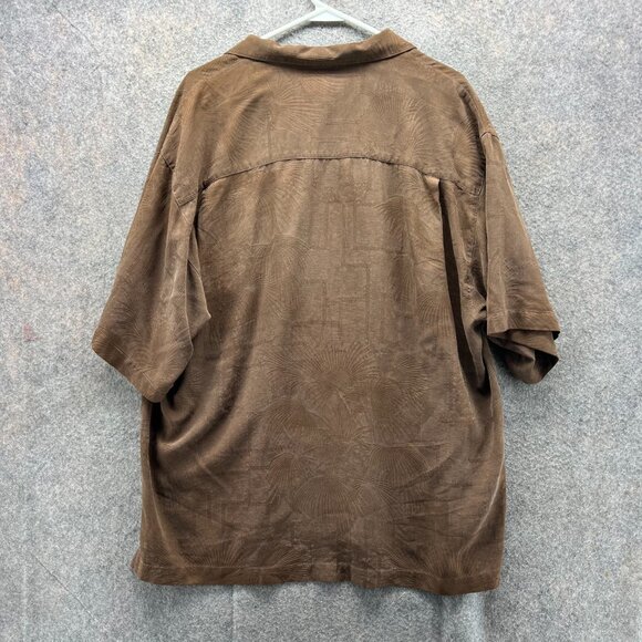 Tommy Bahama Shirt Men XL Brown Button Down Reverse Dress Silk Pocket Camp Palms - Picture 2 of 9